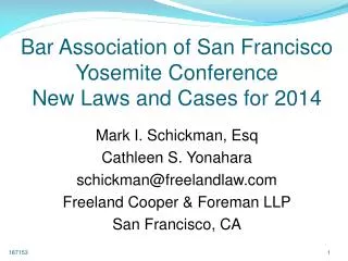 Bar Association of San Francisco Yosemite Conference New Laws and Cases for 2014