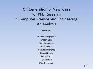 On Generation of New Ideas for PhD Research in Computer Science and Engineering: An Analysis