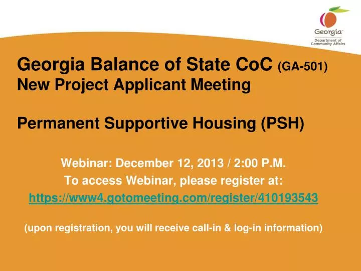 georgia balance of state coc ga 501 new project applicant meeting permanent supportive housing psh