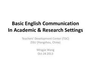 Basic English Communication In Academic &amp; Research Settings