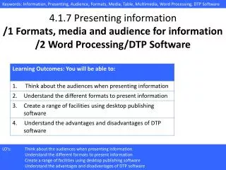 4.1.7 Presenting information /1 Formats, media and audience for information /2 Word Processing/DTP Software