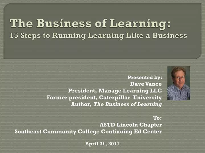 the business of learning 15 steps to running learning like a business