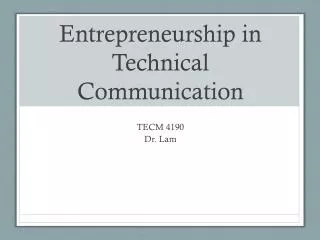 Entrepreneurship in Technical Communication