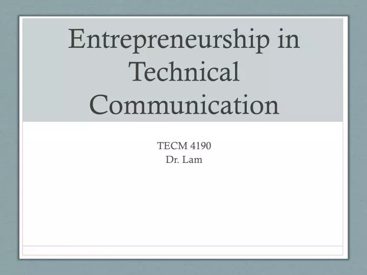 entrepreneurship in technical communication