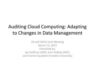 Auditing Cloud Computing: Adapting to Changes in Data Management