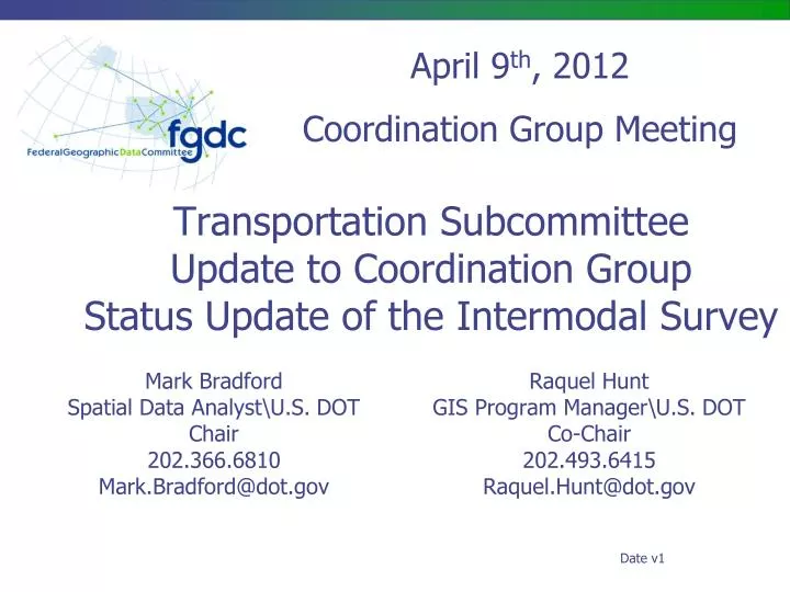 transportation subcommittee update to coordination group status update of the intermodal survey