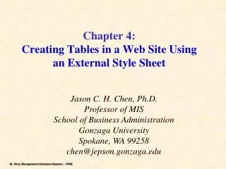 Chapter 4: Creating Tables in a Web Site Using an External Style Sheet