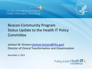 Beacon Community Program Status Update to the Health IT Policy Committee