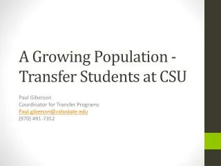 A Growing Population - Transfer Students at CSU