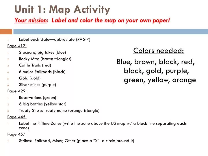 unit 1 map activity your mission label and color the map on your own paper
