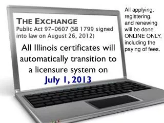 The Exchange Public Act 97-0607 (SB 1799 signed into law on August 26, 2012)