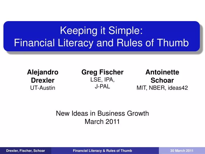 keeping it simple financial literacy and rules of thumb