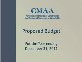 Proposed Budget For the Year ending December 31, 2011