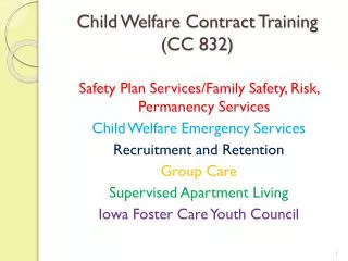 Child Welfare Contract Training (CC 832)