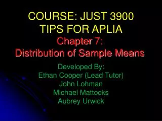 COURSE: JUST 3900 TIPS FOR APLIA Developed By: Ethan Cooper (Lead Tutor) John Lohman Michael Mattocks Aubrey Urwick