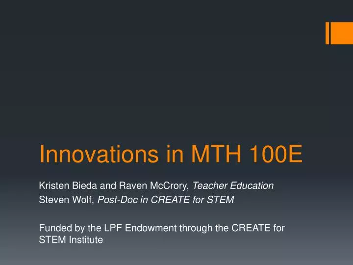 innovations in mth 100e