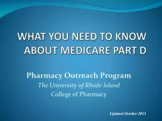 WHAT YOU NEED TO KNOW ABOUT MEDICARE PART D