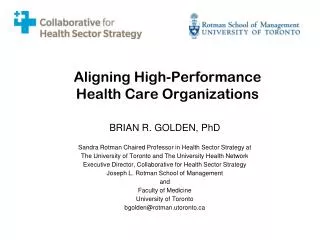 Aligning High-Performance Health Care Organizations