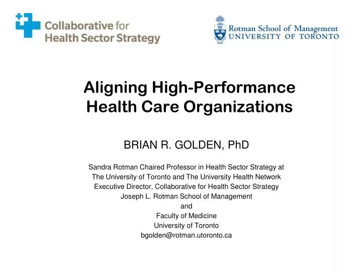aligning high performance health care organizations