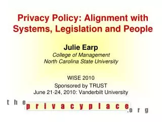 Privacy Policy: Alignment with Systems, Legislation and People