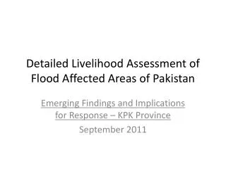 Detailed Livelihood Assessment of Flood Affected Areas of Pakistan