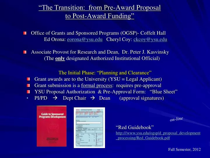 the transition from pre award proposal to post award funding