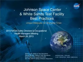 Johnson Space Center &amp; White Sands Test Facility Best Practices