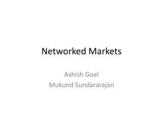Networked Markets