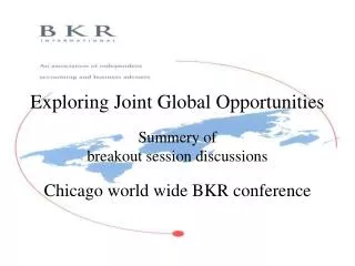 Exploring Joint Global Opportunities Summery of breakout session discussions Chicago world wide BKR conference