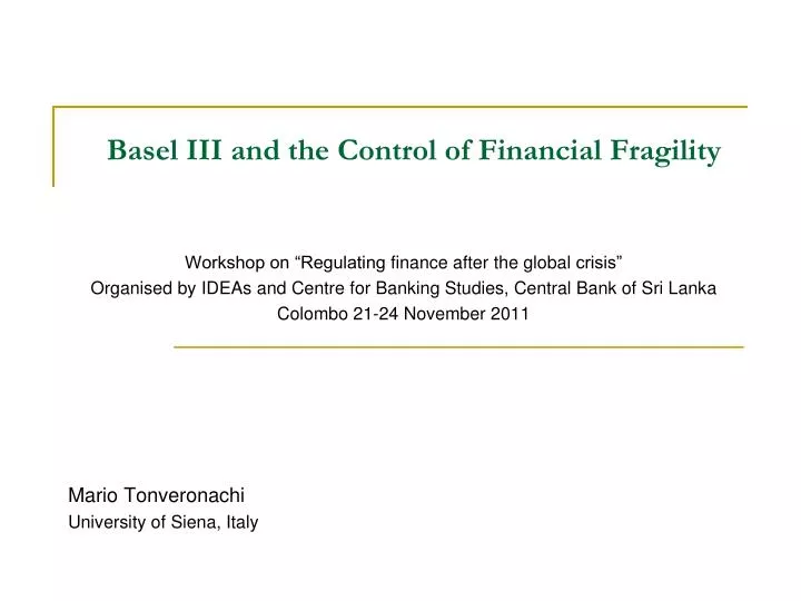 basel iii and the control of financial f ragility