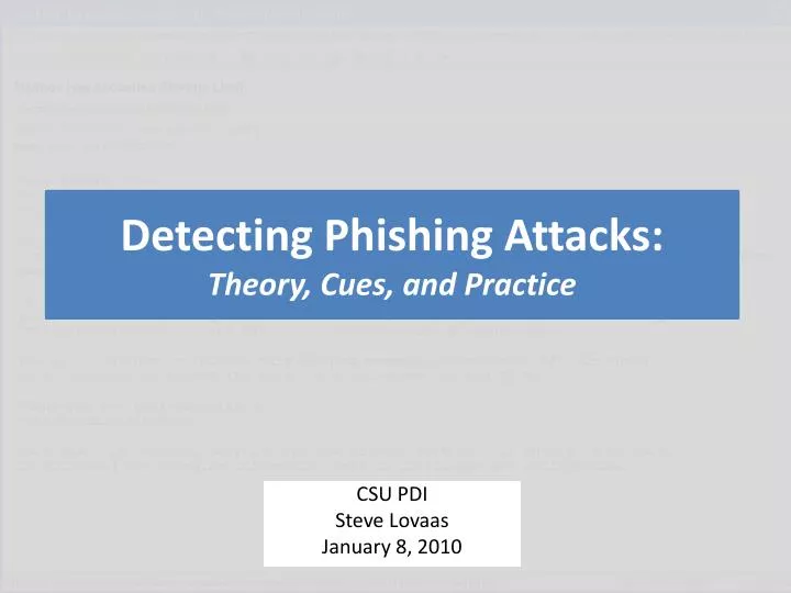 detecting phishing attacks theory cues and practice