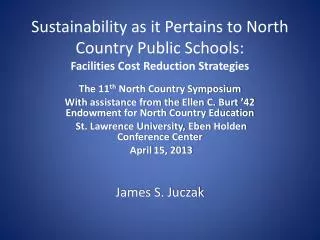 Sustainability as it Pertains to North Country Public Schools: Facilities Cost Reduction Strategies