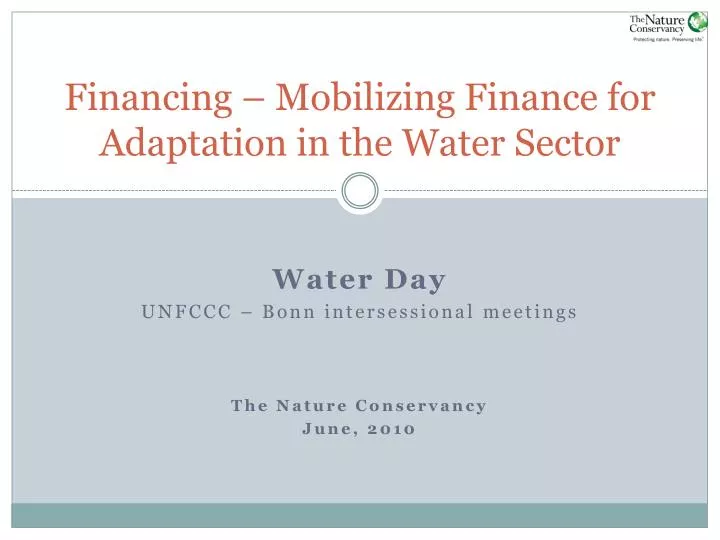 financing mobilizing finance for adaptation in the water sector