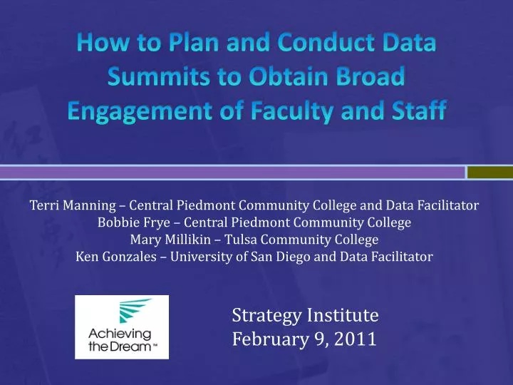 how to plan and conduct data summits to obtain broad engagement of faculty and staff