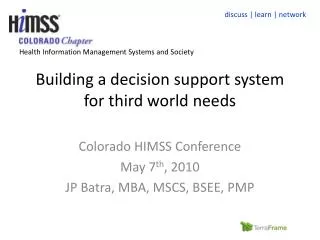 Building a decision support system for third world needs