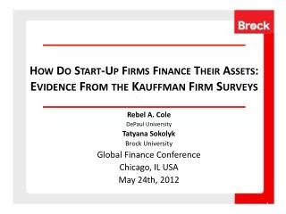 How Do Start-Up Firms Finance Their Assets: Evidence From the Kauffman Firm Surveys