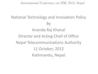 International Conference on TIM, 2012, Nepal