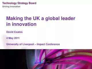 Making the UK a global leader in innovation