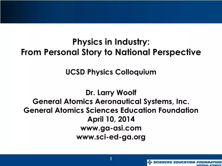 physics in industry from personal story to national perspective ucsd physics colloquium