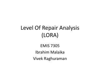 Level Of Repair Analysis (LORA)
