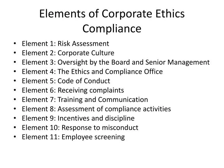 elements of corporate ethics compliance