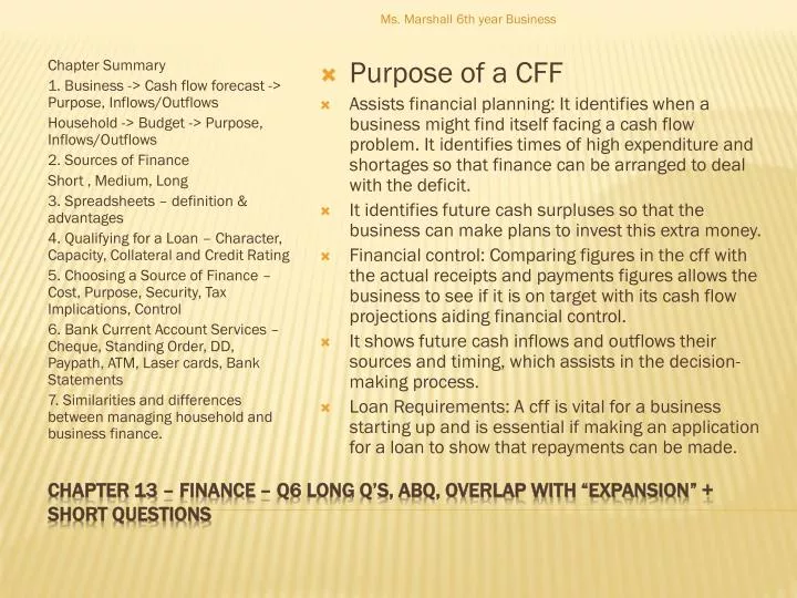 chapter 13 finance q6 long q s abq overlap with expansion short questions