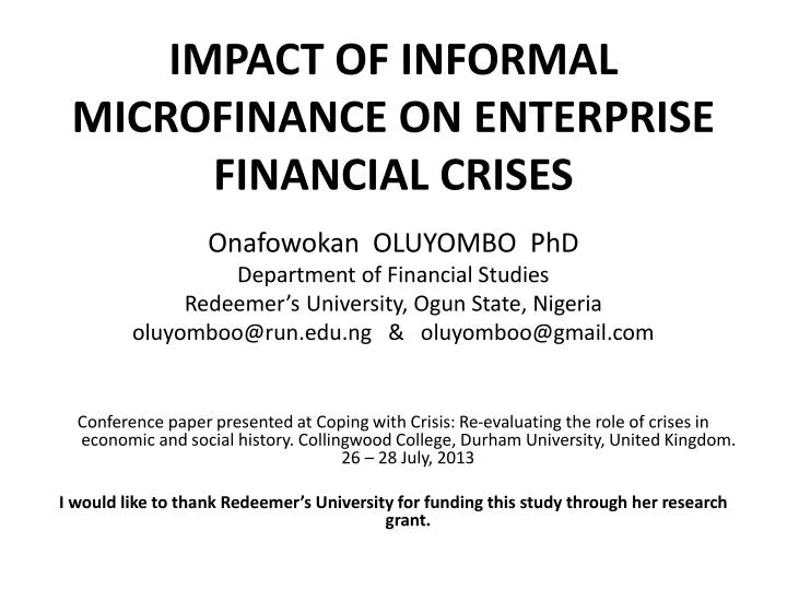 impact of informal microfinance on enterprise financial crises