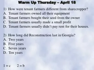 Warm Up Thursday – April 18