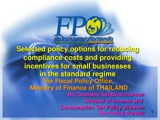Selected policy options for reducing compliance costs and providing incentives for small businesses in the standard reg