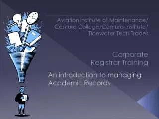 Aviation Institute of Maintenance/ Centura College/Centura Institute/ Tidewater Tech Trades Corporate Registrar Trainin