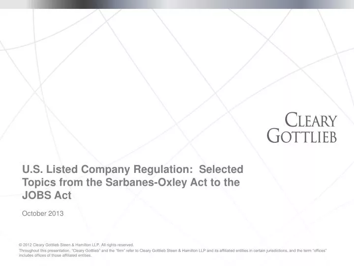 u s listed company regulation selected topics from the sarbanes oxley act to the jobs act