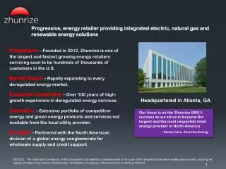 P rogressive , energy retailer providing integrated electric, natural gas and renewable energy solutions