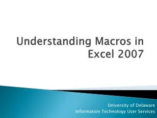 Understanding Macros in Excel 2007