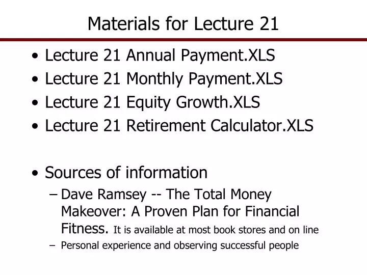 materials for lecture 21